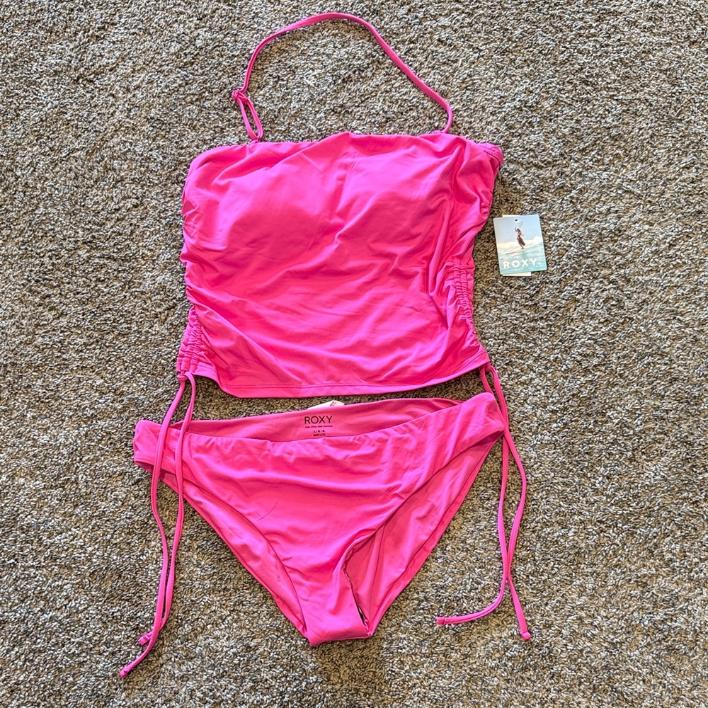 Roxy Bright Pink Bandeau Tankini Set